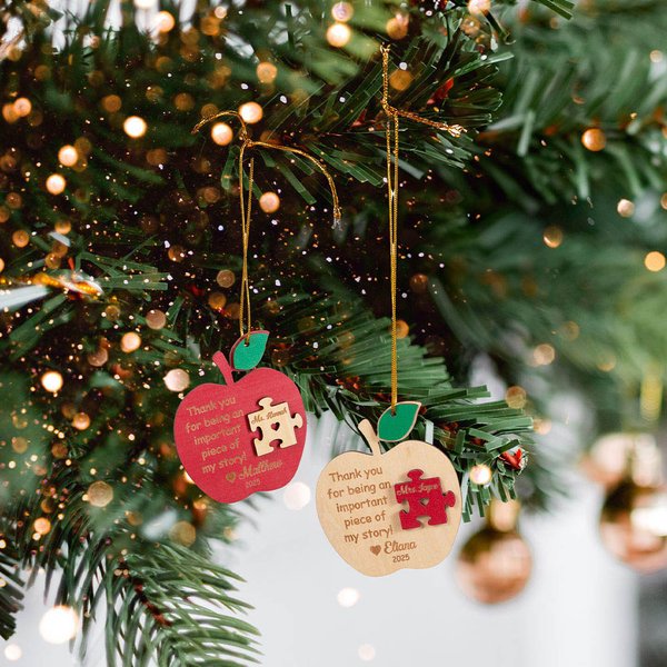 Personalized Engraved Wooden Apple Puzzle Ornament with Name and Year Back to School Appreciation Gift for Teacher