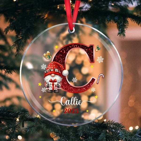 Henkilökohtainen Joulu Hattu Villapaita Santa Faux Glitter Initial Ornamentti nimi ja päivämäärä Holiday Tree Decor Joulujuhla Lahja perheelle Lapset