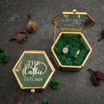 Personalized Elegant Portable Hexagonal Glass Ring Box with Text and Moss Decor Wedding Anniversary Gift for Couple