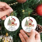 Personalized Teddy Bear with Santa Hat Ceramic Christmas Ornament with Name First Christmas Tree Decor Gift for Baby Boys Girls