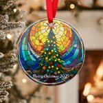 Personalisierte Glasmalerei Weihnachtsbaum Merry & Bright Keramik Ornament mit Text Vibrant Color Holiday Decor Religiöse Weihnachtsgeschenk für Familie