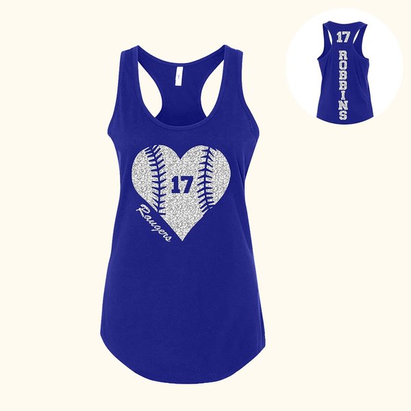 Débardeur pour Femme Personnalisé avec Numéro et Nom Motif Baseball Pailleté Cadeau pour Amatrice de Sport de Balle