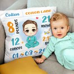 Personalized Cartoon Baby Birth Announcement Soft Throw Pillow Cover with Name Nursery Room Decor Birthday Baby Shower Gift for Newborn