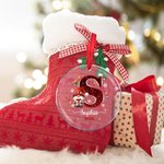 Personalised Christmas Hat Sweater Santa Faux Glitter Initial Ornament with Name and Date Holiday Tree Decor Christmas Party Gift for Family Kids