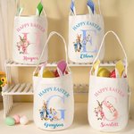 Personalized Happy Easter Floral Rabbit Initial Bunny Ears Bucket Bag with Name Eggs Hunting Basket Party Favor Easter Gift for Kids