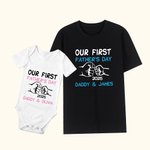 Gepersonaliseerd 100% Katoenen Vuistslag Onze Eerste Vaderdag T-shirt en Baby Onesie met Naam en Jaar Cadeau voor Nieuwe Vader Baby
