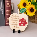Personalized Wooden Apple Puzzle Sign with Engraved Name Year and Stand Teacher Back to School Appreciation Gift for Teacher