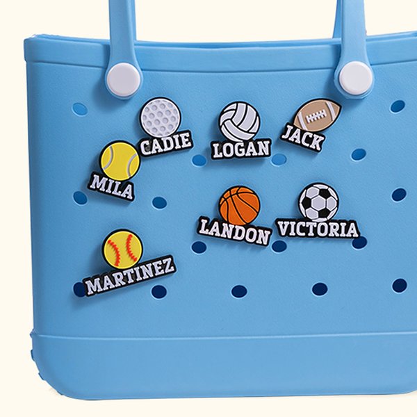 Personalized 3D Sports Softball Soccer Ball Bag Charm with Name Accessory for Bogg Game Day Team Birthday Gift for Sports Lovers