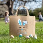 Gepersonaliseerde schattige paashaas gezicht herbruikbare jute tas met naam Party Favor Pasen jacht verjaardagscadeau voor kinderen familie