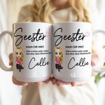 Personalisierte Seester Cartoon Charakter 11oz 15oz Keramik Becher mit Namen Freundschaft Jahrestag Geburtstag Geschenk für Schwestern Besites Frauen