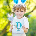 Personalized Cute Bunny Initial A5 Spiral Lined Notebook and Pom Puff Pen Set with Name Birthday Easter Gift for Boys Girls