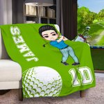 Personalizzato Golf Sports Cartoon Character Soft Throw Blanket con nome e numero Birthday Club Home Decor Gift for Golfers Golf Players