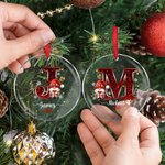 Personalised Christmas Hat Sweater Santa Faux Glitter Initial Ornament with Name and Date Holiday Tree Decor Christmas Party Gift for Family Kids