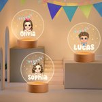 Fantasía personalizada Estrellas Colorín Dibujos Animados Niña Niño LED Luz de Noche con Base de Madera y Nombre Cumpleaños Decoración de Habitación Regalo para Niños