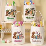 Personalized Cute Egg Hunter Bunny Bucket Bag with Name Easter Party Hunt Basket Holiday Birthday Gift for Boys Girls