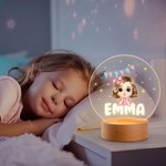 Fantasía personalizada Estrellas Colorín Dibujos Animados Niña Niño LED Luz de Noche con Base de Madera y Nombre Cumpleaños Decoración de Habitación Regalo para Niños