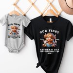 T-shirt Onesie de Bébé 100% Coton Personnalisé avec Nom et Vache de Highland Cadeau pour Nouveau Papa Nouveau-né