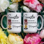 Personalisierte Seester Cartoon Charakter 11oz 15oz Keramik Becher mit Namen Freundschaft Jahrestag Geburtstag Geschenk für Schwestern Besites Frauen