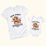 Personalized Cute Highland Cow 100% Cotton Baby Onesie T-shirt Parent-child Clothing with Name and Year First Father's Day Gift for Newborn New Dad