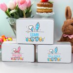 Personalized Cute Easter Bunny Ears Eggs Bow Food-grade Metal Biscuit Tin Storage Box with Name Easter Party Favor Gift for Kids