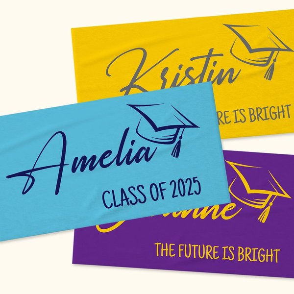 Personalized Super Absorbent Quick Dry Bachelor Cap Beach Towel with Name Multicolor Available Class of 2025 Graduation Party Gift for Graduates