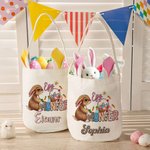 Personalized Cute Egg Hunter Bunny Bucket Bag with Name Easter Party Hunt Basket Holiday Birthday Gift for Boys Girls