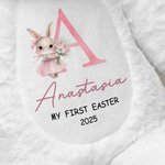 Personalised Cute Flowers Rabbit Initial Soft Bunny Plush Stuffed Animal Toy with Name and Year First Easter Birthday Gift for Kids