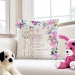 Personalized Floral Cross Bible Scripture Throw Pillow Cover with Name The First Baptism Communion Confirmation Gift for Daughter Goddaughter