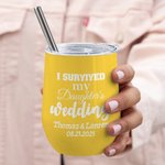 Verre à vin multicolore 12oz avec couvercle anti-éclaboussures Cadeau de mariage pour les parents de la mariée