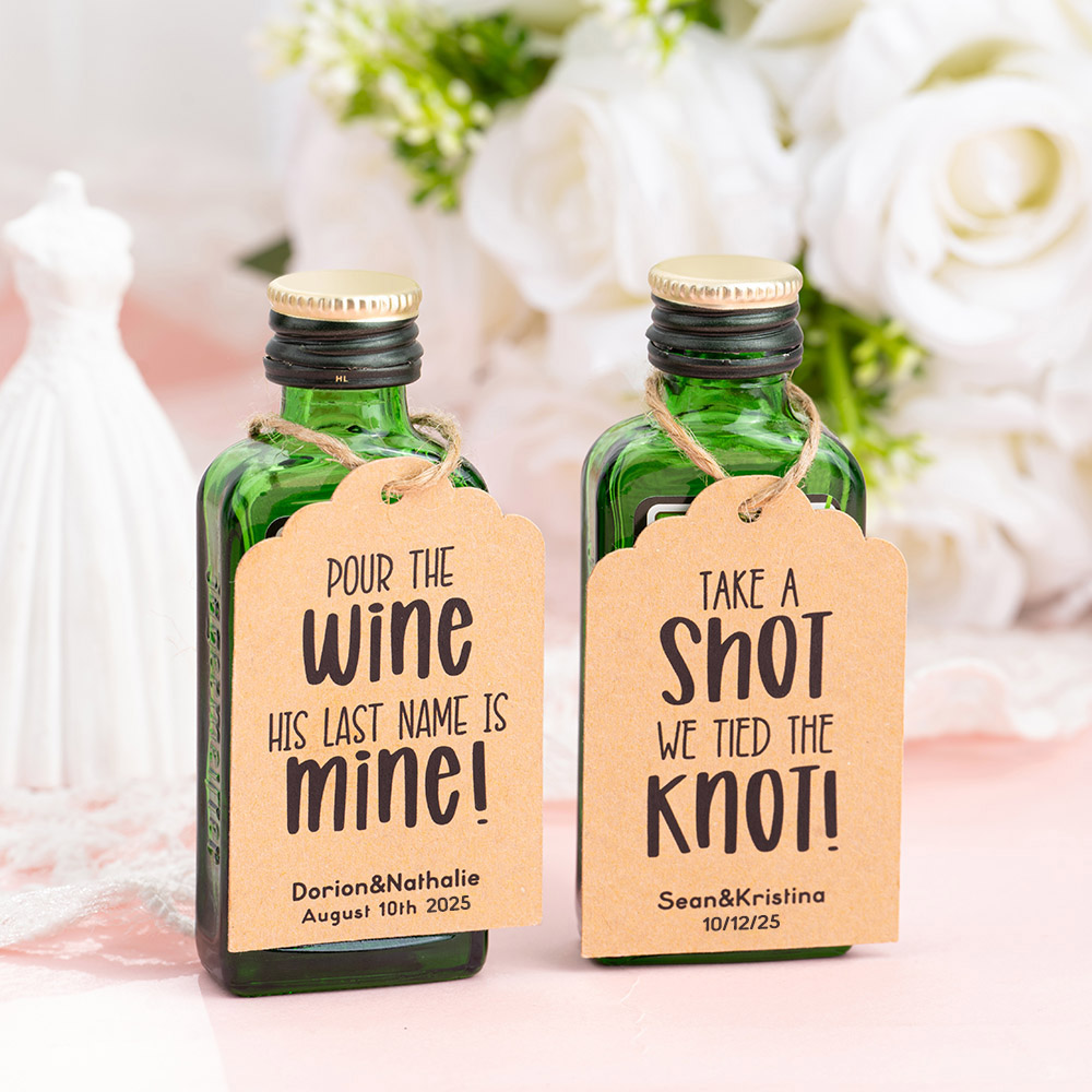 Etiquettes de vin de mariage en papier kraft personnalisées avec nom, date et ficelle Lot de 6 cadeaux pour la fête de mariage et l'enterrement de vie de jeune fille