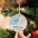 Gepersonaliseerd Kaart Keramisch Ornament met Foto Naam Datum Verjaardag Kerstcadeau voor Paar