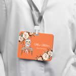 Personalized Floral Cartoon Business Woman and Man ID Card Badge Holder with Name Birthday Office Gift for Coworker Employee