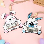 Personalised Cute Rabbit Expression Wooden Money Holder Basket Tag with Name Easter Basket Stuffers Gift for Kids