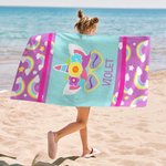 Asciugamano da spiaggia oversize personalizzato con design dell'unicorno cane volpe scimmia e nome regalo di compleanno per ragazzi