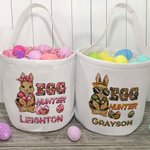 Personalized Cute Bunny Egg Hunter Camouflage Carrot Reusable Canvas Easter Basket with Name Birthday Easter Gift for Kids
