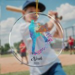 Personalised Baseball Player Silhouette Transparent Acrylic Christmas Ornament with Name Tree Hanging Christmas Gift for Baseball Players Lovers