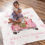 Personalisierte Baby's First Christmas Blanket Cute Animal on Gift Truck Sofa Blanket with Name Holiday Home Decoration Christmas Gift for Family Kid