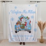 Personalisierte Baby's First Christmas Blanket Cute Animal on Gift Truck Sofa Blanket with Name Holiday Home Decoration Christmas Gift for Family Kid