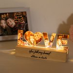 Veilleuse LED personnalisée pour couple 3-7 photos avec socle en bois Décoration d'intérieur Anniversaire Cadeau de Saint-Valentin pour les couples