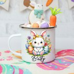 Personalized Floral Easter Eggs Bunny Chick 12oz Enamel Mug with Name Easter Party Birthday Gift for Boys Girls