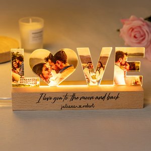 Veilleuse LED personnalisée pour couple 3-7 photos avec socle en bois Décoration d'intérieur Anniversaire Cadeau de Saint-Valentin pour les couples