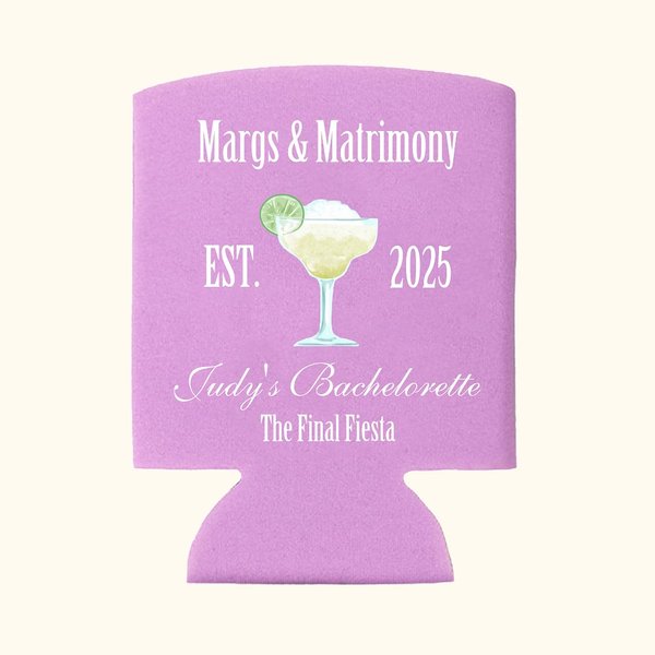 Personlig Margs and Matrimony 12oz-16oz Can Cooler med år och text Uppsättning av 12 Bachelorette Party Favors Bridal Shower Present till henne