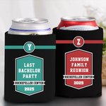 Personalized Multicolour Family Reunion Beer Can Cooler Sleeve with Initial Text Location and Year Set of 12 Vacation Party Gift for Family