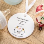 Personalized Cute Penguin Family Ceramic Ornament with Name and Year Holiday Decor First Christmas Gift for Boys Girls New Parents
