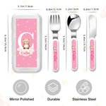 Personalized Cartoon Animal Safe Stainless Steel Kid’s Fork Spoon Knife 3 Pcs Cutlery Set with Initial Case and Name Birthday Gift for Boys Girls