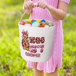 Personalized Cute Bunny Egg Hunter Camouflage Carrot Reusable Canvas Easter Basket with Name Birthday Easter Gift for Kids