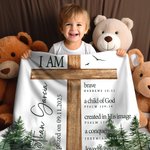 Personalized Cross Bible Verse Soft Throw Blanket with Name and Text First Communion Christening Baptism Gift for Kids