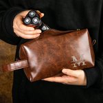 Neceser de cuero PU impermeable con asa personalizado con monograma regalo de aniversario para los esposos regalo para el Día del Padre para hombre