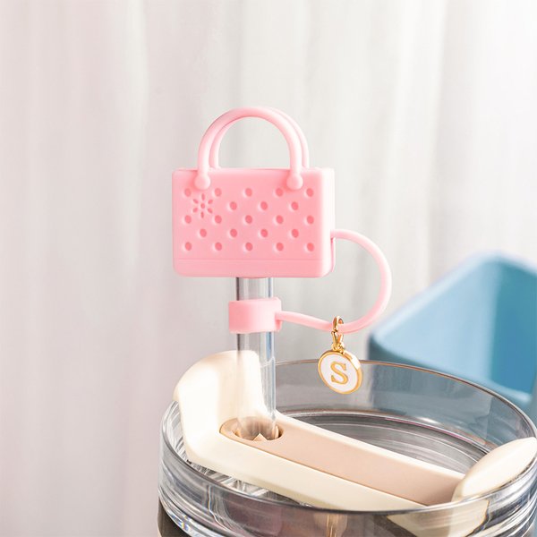 Personalised Beach Bag Straw Cover Topper with Initial Charm Accessories for Stanley Tumbler Birthday Party Favors Gift for Women