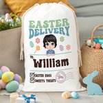 Personalizzato Pasqua consegna Cartoon Character Drawstring Treat Bag con nome Pasqua festa di compleanno regalo per ragazzi ragazze